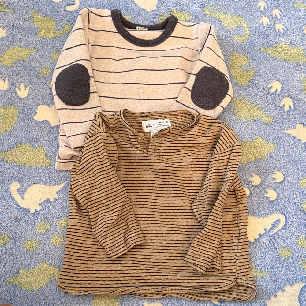 Zara Kids Tan & Cream Striped Long-Sleeve Tops (2-Pack)